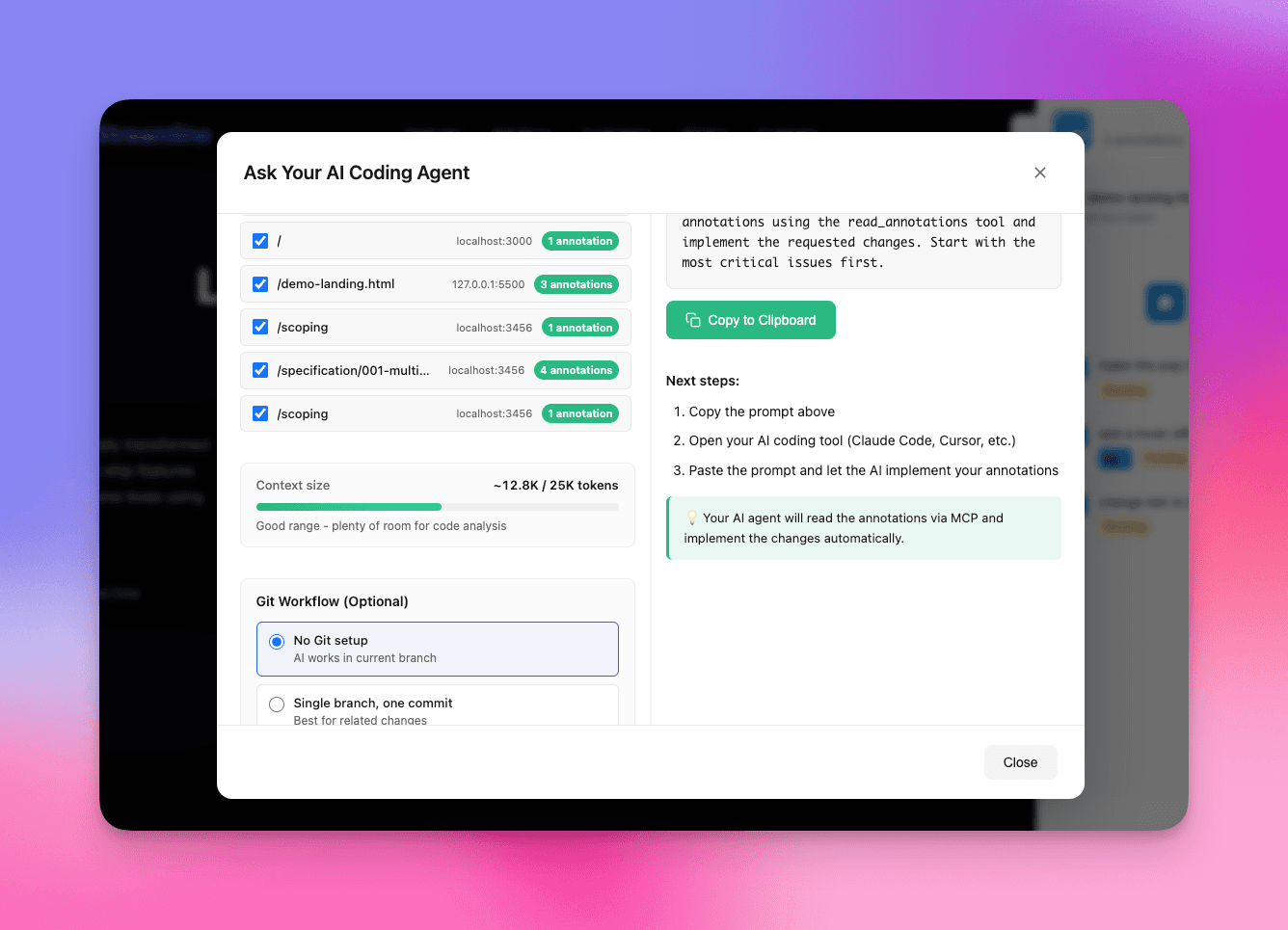 AI assistant analyzing annotations and providing fixes
